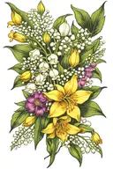 Bouquet of Lily of the Valley, Cosmos, and Daffodil. tattoo design idea