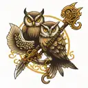 OWL AND SEAHORSE HOLDING TRIDENT  tattoo design idea