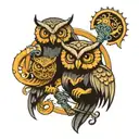 OWL AND SEAHORSE HOLDING TRIDENT  tattoo design idea
