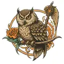 OWL AND SEAHORSE HOLDING TRIDENT  tattoo design idea