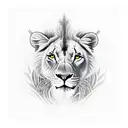 oaktree with lioness, hawk tattoo design idea