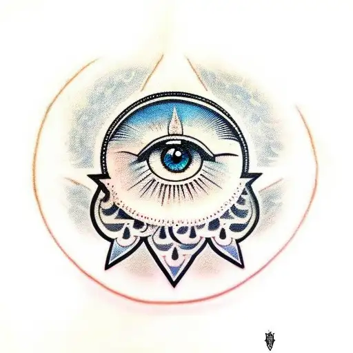 Hamsa Symbol and eye whith cloud and lightning tattoo design idea