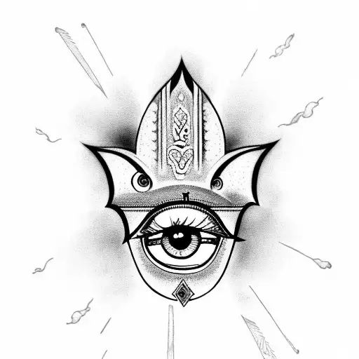 Hamsa Symbol and eye whith cloud and lightning tattoo design idea