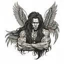 muscular black boy with insanely long hair and angel wings  tattoo design idea