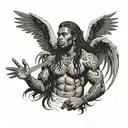 muscular black boy with insanely long hair and angel wings  tattoo design idea