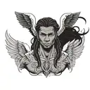 muscular black boy with insanely long hair and angel wings  tattoo design idea