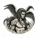 muscular black boy with insanely long hair and angel wings  tattoo design idea