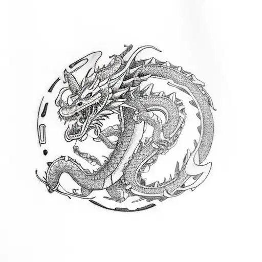 samurai fighting dragon tattoo design idea