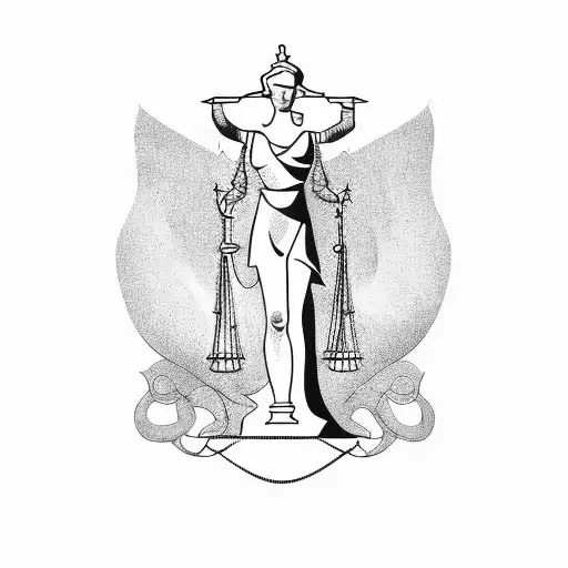 scales of justice with lady justice tattoo design idea