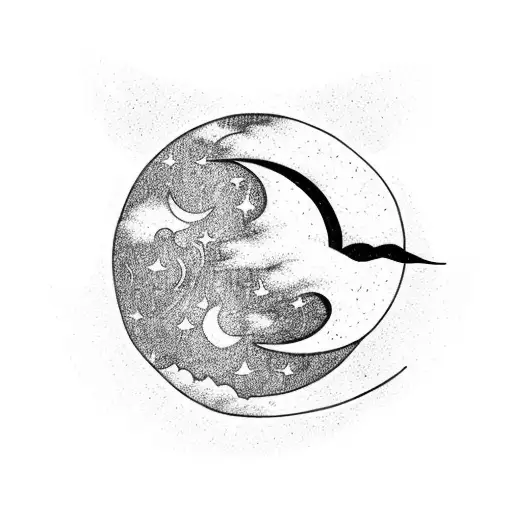 crescent moon with comet  tattoo design idea