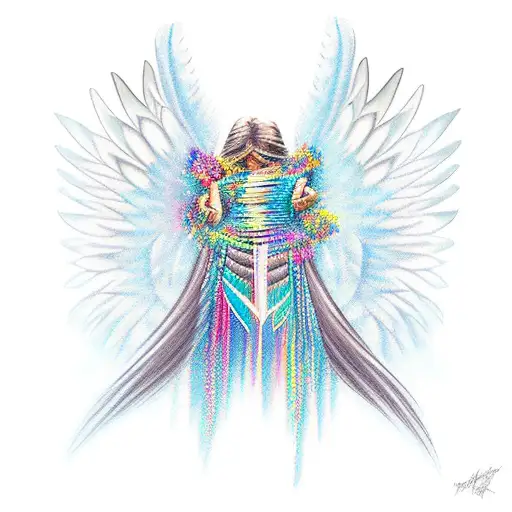 Pocahontas with angel wings tattoo design idea