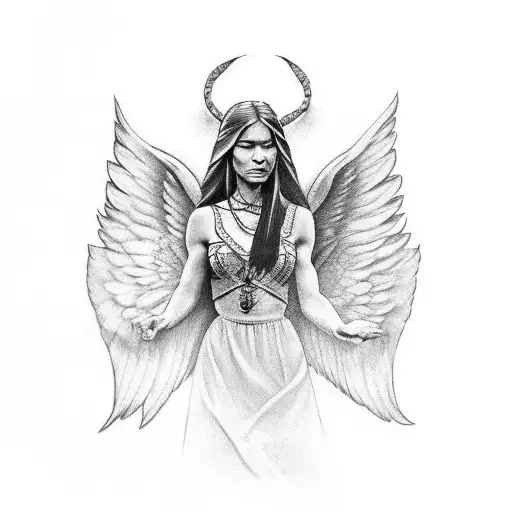 Pocahontas with angel wings tattoo design idea