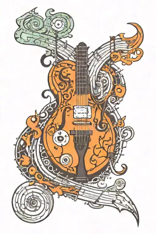 old traditional Dungeons & Dragons forming musical notes psychedelic style tattoo design idea