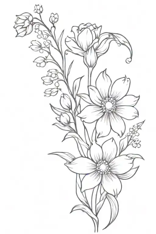daisy,rose, lily of the valley flower tattoo design idea