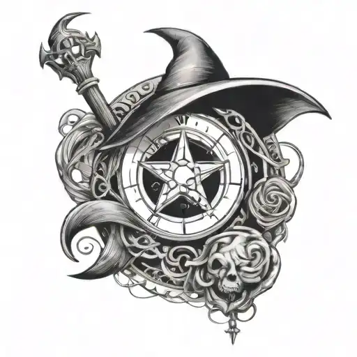 A witchcraft themed tattoo incorporating symbols from zodiac signs tattoo design idea