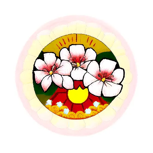 sakura flowers,stickers,sun tattoo design idea
