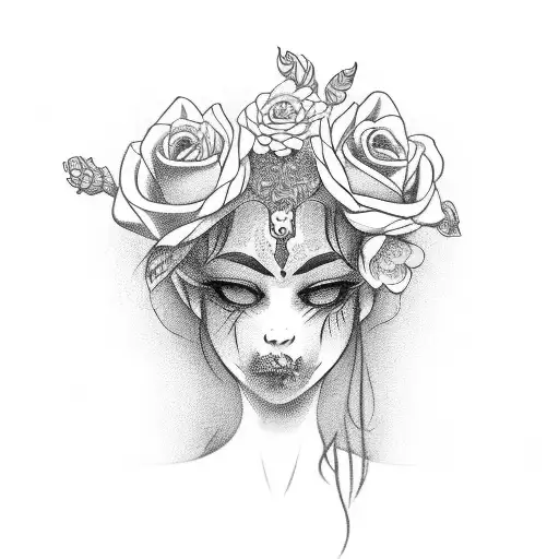Yaluza slave with flowers, oni etc tattoo design idea