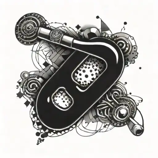 A stylized stethoscope intertwined with musical notes and street art elements tattoo design idea