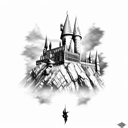 Hogwarts castle, lord of the rings, golden snitch, dautless sign tattoo design idea