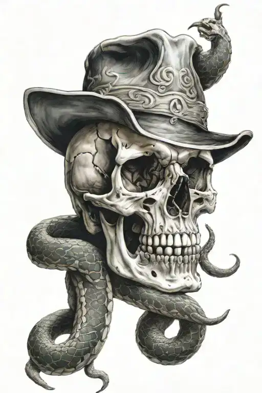 skull and snake tattoo design idea