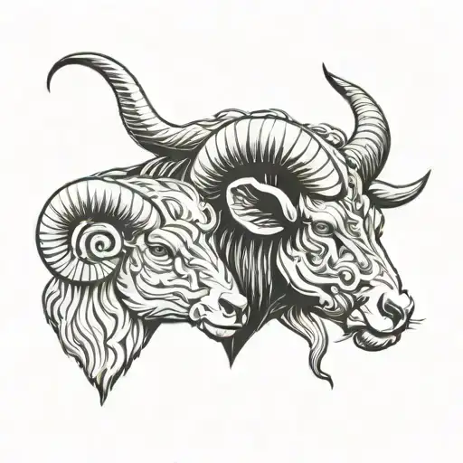 bull and ram head tattoo design idea