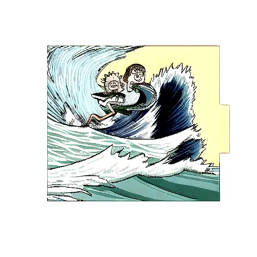 rick and morty surfing on the kanagawa wave tattoo design idea