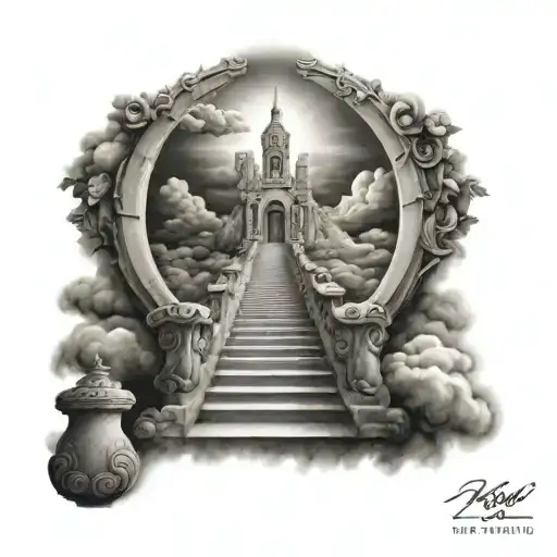 stairway to heaven with sacred heart tattoo design idea
