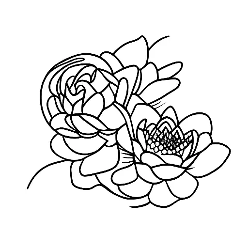 waterlily and rose flowers tattoo design idea