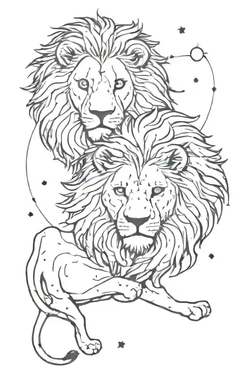 lion head and leo constellation tattoo design idea