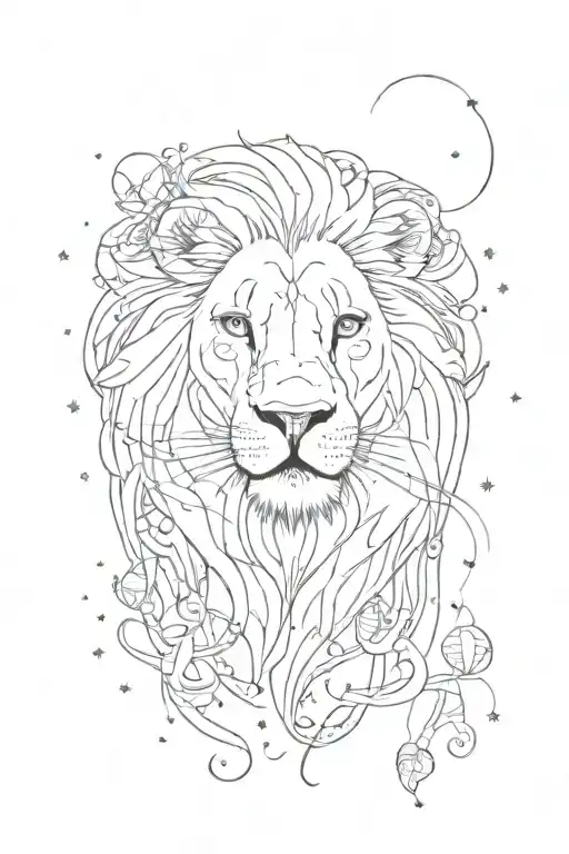 lion head and leo constellation and little fishes tattoo design idea