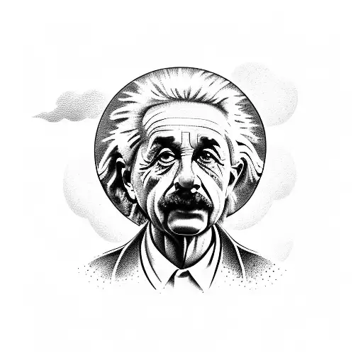 Flying saucer lifting up Albert einstein tattoo design idea