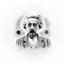 Flying saucer lifting up Albert einstein tattoo design idea