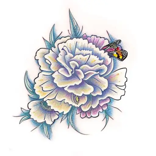 butterfly made up of carnations and alstroemerias on one side and a butterfly on the other side  tattoo design idea