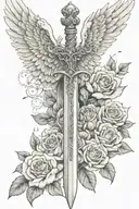 sword angel wings and roses growing tattoo design idea