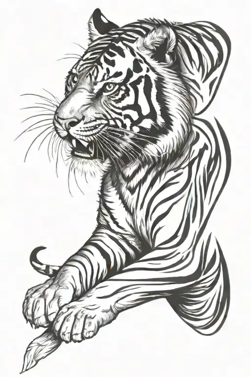tiger in a strip forming the shape tattoo design idea