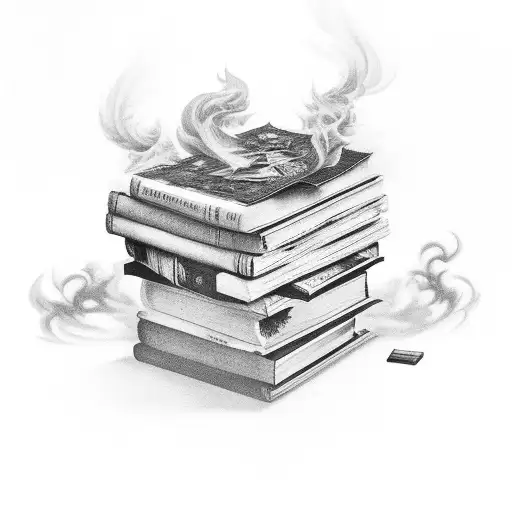 Stack of books with a smoky effect tattoo design idea