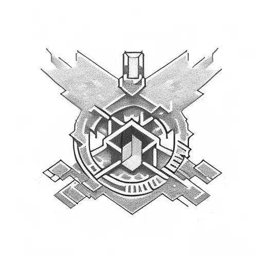 EMT badge surrounded by pixelated Minecraft blocks tattoo design idea