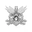 EMT badge surrounded by pixelated Minecraft blocks tattoo design idea