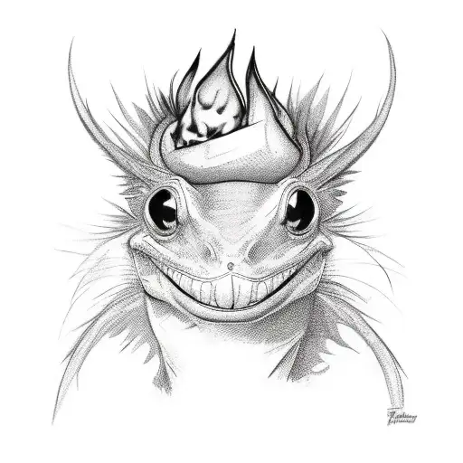 joker card that's on fire, with a black lab and a crested gecko tattoo design idea
