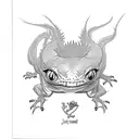 joker card that's on fire with a crested gecko crawling on the card tattoo design idea