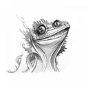 joker card that's on fire with a crested gecko crawling on the card tattoo design idea