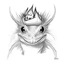 joker card that's on fire, with a black lab and a crested gecko tattoo design idea