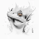 joker card that's on fire, with a black lab and a crested gecko tattoo design idea