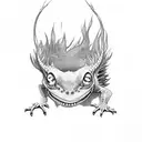 joker card that's on fire, with a black lab and a crested gecko tattoo design idea