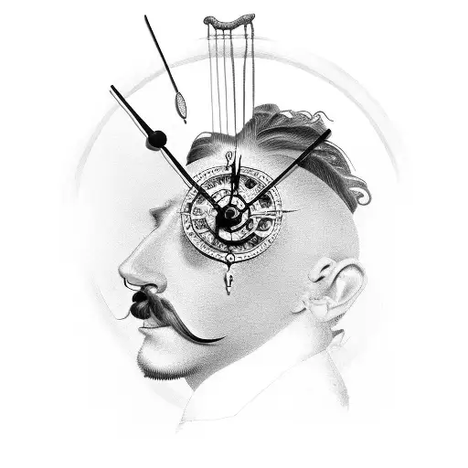 Salvador Dali clock with racing hand tattoo design idea