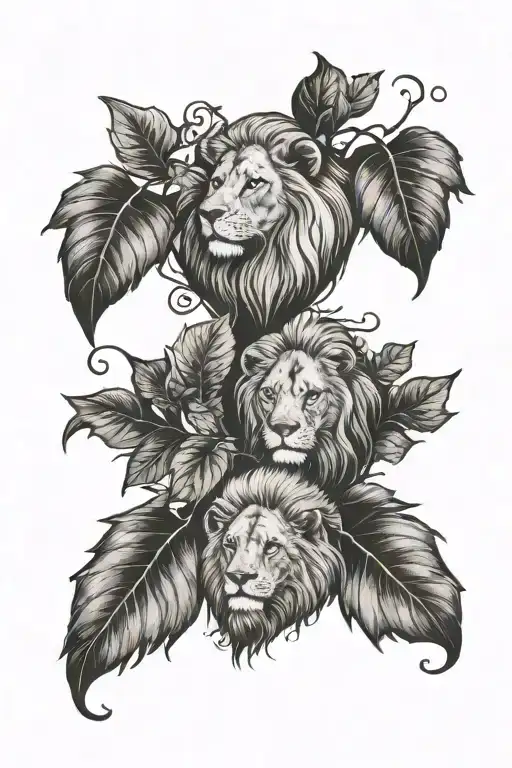 lion foot prints and ivy leaves tattoo design idea