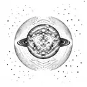 A dotwork design featuring a galaxy with planets and asteroids tattoo design idea