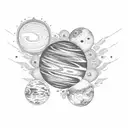 A dotwork design featuring a galaxy with planets and asteroids tattoo design idea