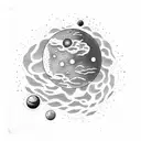 A dotwork design featuring a galaxy with planets and asteroids tattoo design idea