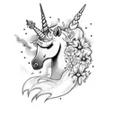 mad unicorn with flowers and lightning tattoo design idea